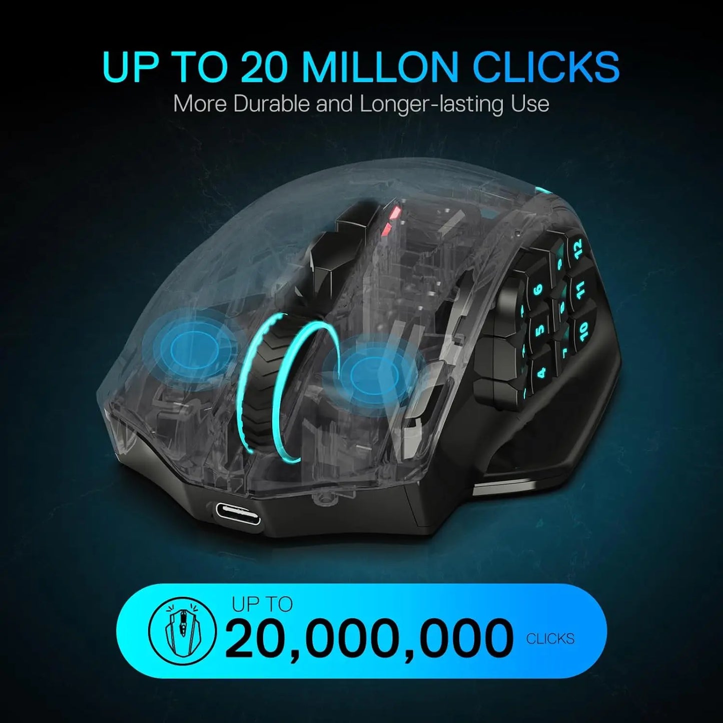 Redragon M913 MAX Ασύρματο οπτικό ποντίκι gaming MMO 26000 DPI με 16 προγραμματιζόμενα κουμπιά