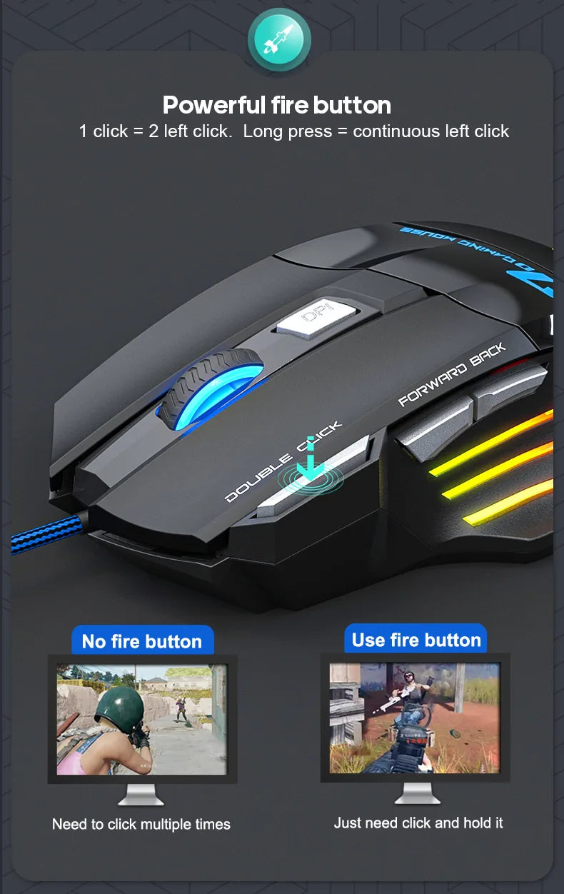 IMICE X7 Optical Gaming Mouse Adjustable DPI Ergonomic Anti-Slip Design Colorful Luminous Suitable for Desktop Computers Laptop