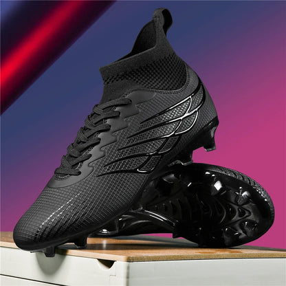 Botas de futebol Superfly FG para exterior, sapatilhas de futebol pretas com pitons, calçado desportivo profissional macio, respirável e confortável, tamanhos grandes