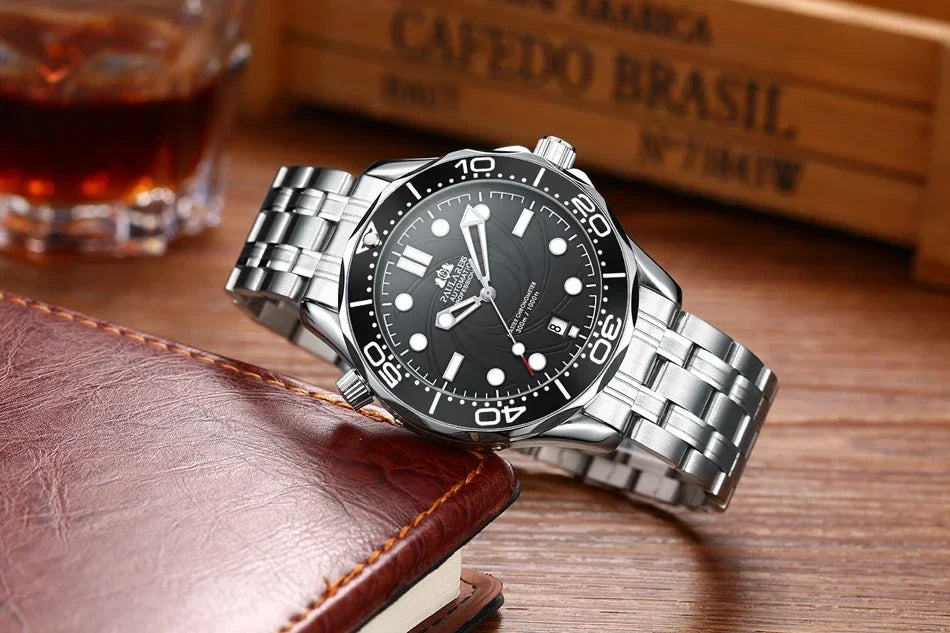Automatic Mens Watch Mechanical Self Wind Movement Stainless Steel Casual Yellow Gold Silver Blue Master Wave Fashion Watches