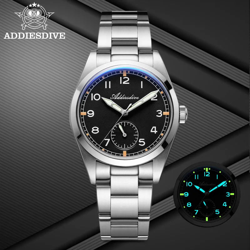Relógio de quartzo ADDIESDIVE 36mm para homem VH60, luminoso BGW9, vidro em cúpula tipo bolha, resistente à água 10Bar, em aço inoxidável