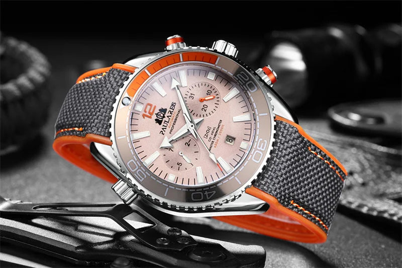 PAULAREIS P Relógio mecânico automático de luxo para homem com corda automática, bracelete em borracha, impermeável, luminoso, com data, relógio de moda masculino