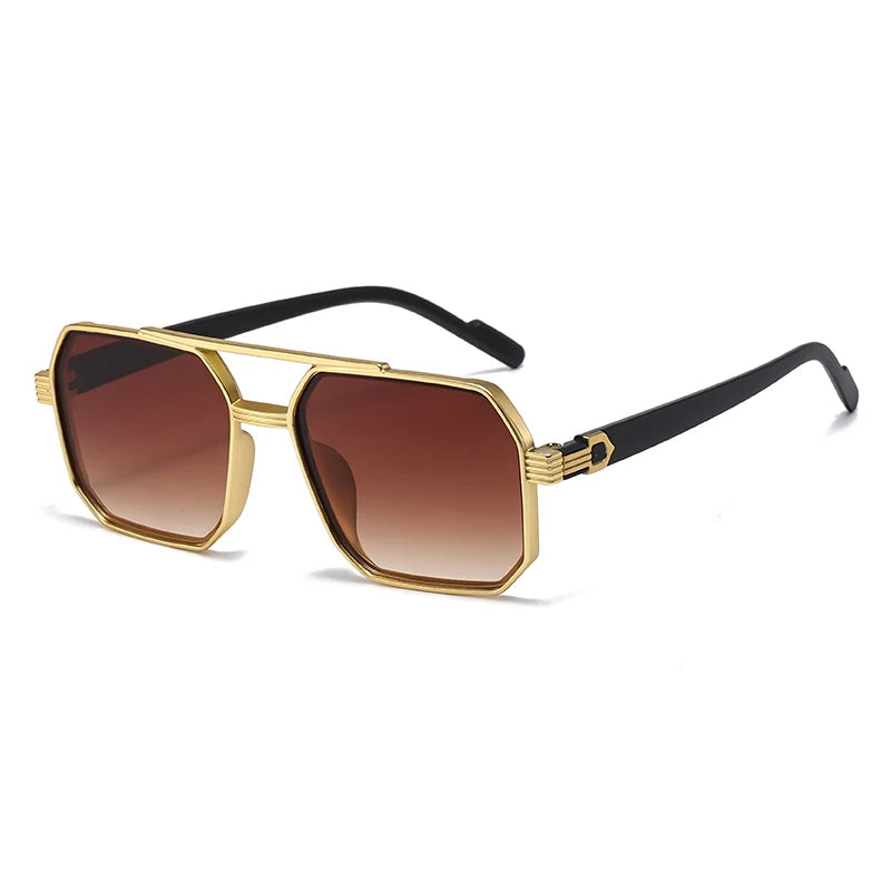 2pcs Trendy Metal Polygonal Pilot Women Sunglasses Luxury Double Beam Men Sunglass Outdoor Driving Shade Sunglasses Unisex UV400