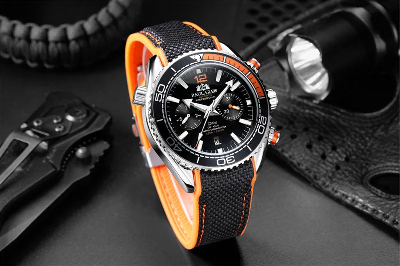 PAULAREIS P Relógio mecânico automático de luxo para homem com corda automática, bracelete em borracha, impermeável, luminoso, com data, relógio de moda masculino