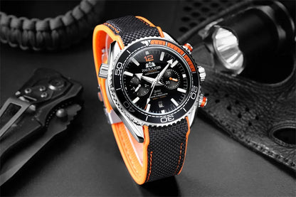 PAULAREIS P Relógio mecânico automático de luxo para homem com corda automática, bracelete em borracha, impermeável, luminoso, com data, relógio de moda masculino