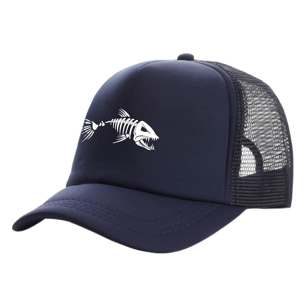 Fishbone Trucker Cap Men Fishing Skeleton Fish Bone Baseball Caps Unisex Mesh Net Hats MZ-496