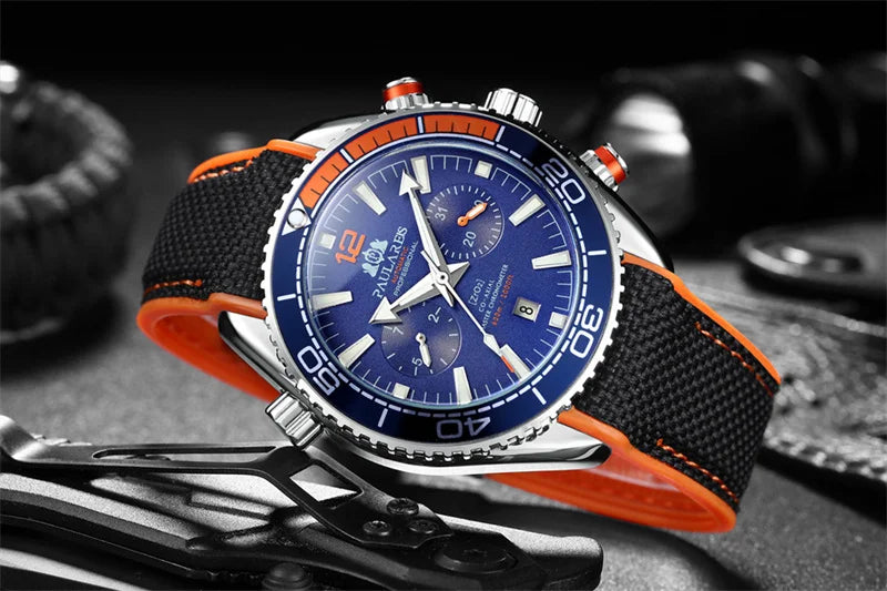 PAULAREIS P Relógio mecânico automático de luxo para homem com corda automática, bracelete em borracha, impermeável, luminoso, com data, relógio de moda masculino