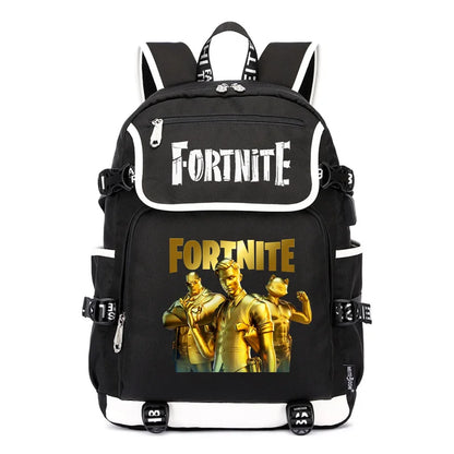 Zaino Fortnites di grande capacità, borsa casual a tracolla con porta USB, unisex, stile anime, cartella per studenti, nuovo regalo di cancelleria elegante