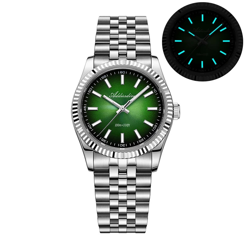 Reloj para hombre ADDIESDIVE AD2073, cristal de zafiro, 36mm, VH31, esfera sunburst, cuarzo, 10Bar, impermeable para buceo, luminoso