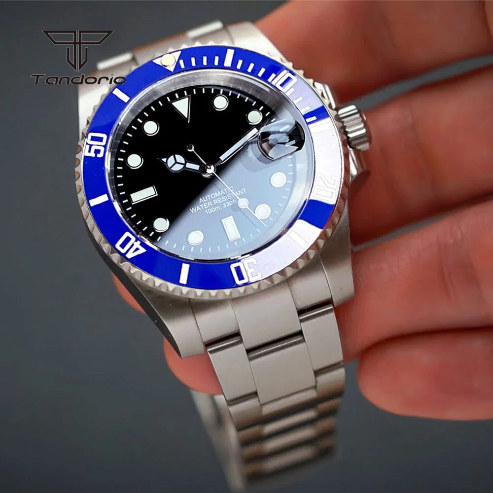 Tandorio 40mm Men's Automatic Watch Date Mechanical Miyota8215/PT5000 Movt Sapphire Business Waterproof Wristwatch Screw Crown