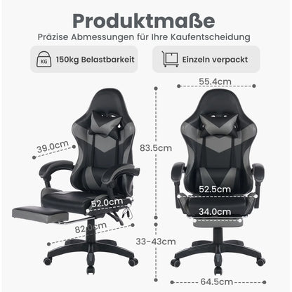 Ergonomic Rotating Gaming Chair, 360 Reclining Office Chair °   Pivoting, Height-Adjustable, Footrest, Headrest