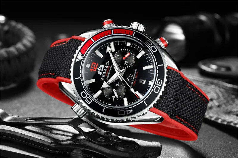 PAULAREIS P Relógio mecânico automático de luxo para homem com corda automática, bracelete em borracha, impermeável, luminoso, com data, relógio de moda masculino