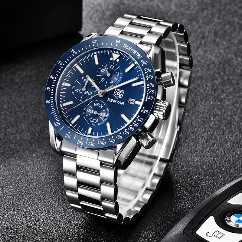 Ceas pentru bărbați BENYAR 5140, ceas sport casual, ceas de lux cu cuarț rezistent la apă, cronograf militar de marcă de lux.