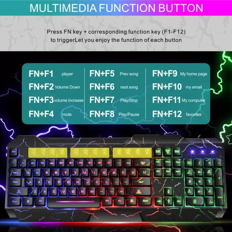 Combo de teclado y ratón gaming con cable para ordenador de sobremesa, teclado retroiluminado con luz LED y sensación mecánica