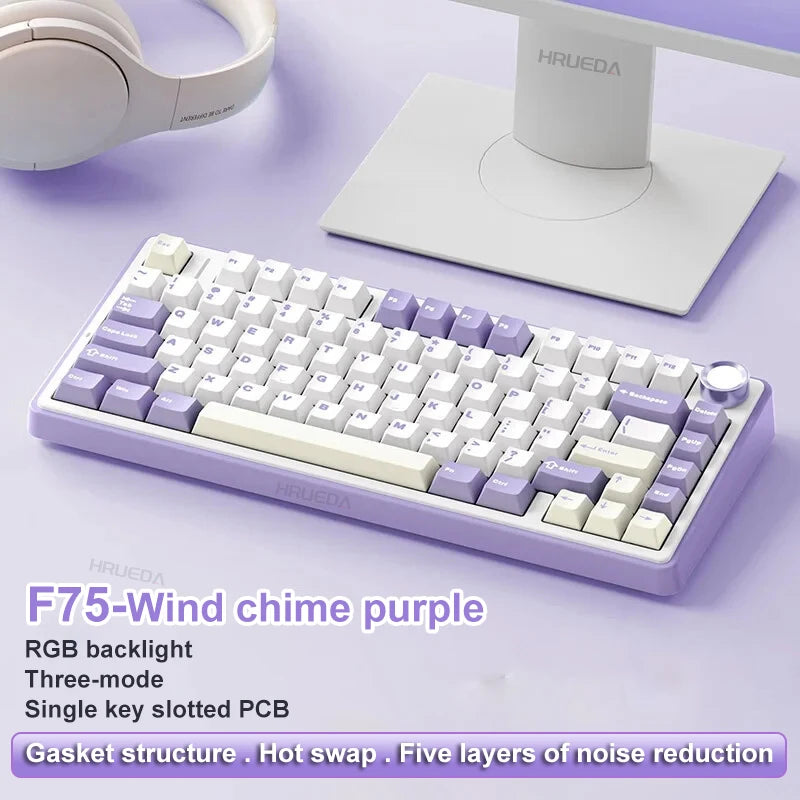 Original AULA F75 RGB LED Light PC Custom Bluetooth Wireless 2.4G Type-C Wired Gaming Mechanical Switch 75% Keyboard 82 Keys wit