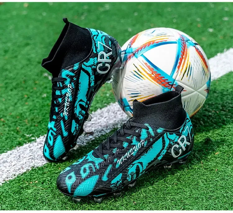 Unisex Teen Low Top Football Shoes Lightweight Elastic Sole Anti Slip Short Spikes Lawn Field Match Training Sneakers
