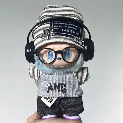 For Labubu 15-17cm Cloth Korean Grey Star Hat Suit Pull Bubu Baby Clothes 123rd Generation High-energy Hope Vinyl Doll Clothes