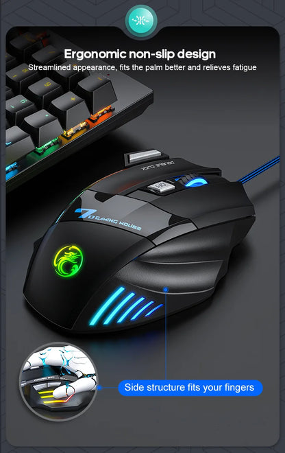 IMICE X7 Optical Gaming Mouse Adjustable DPI Ergonomic Anti-Slip Design Colorful Luminous Suitable for Desktop Computers Laptop