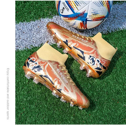 Unisex Teen Low Top Football Shoes Lightweight Elastic Sole Anti Slip Short Spikes Lawn Field Match Training Sneakers