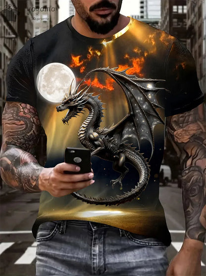 Animal Dragon 3D Print Sport Quick-dry Breathable Men TShirt Outdoor Street Harajuku Run Fitness Short Sleeve Clothes Top Summer