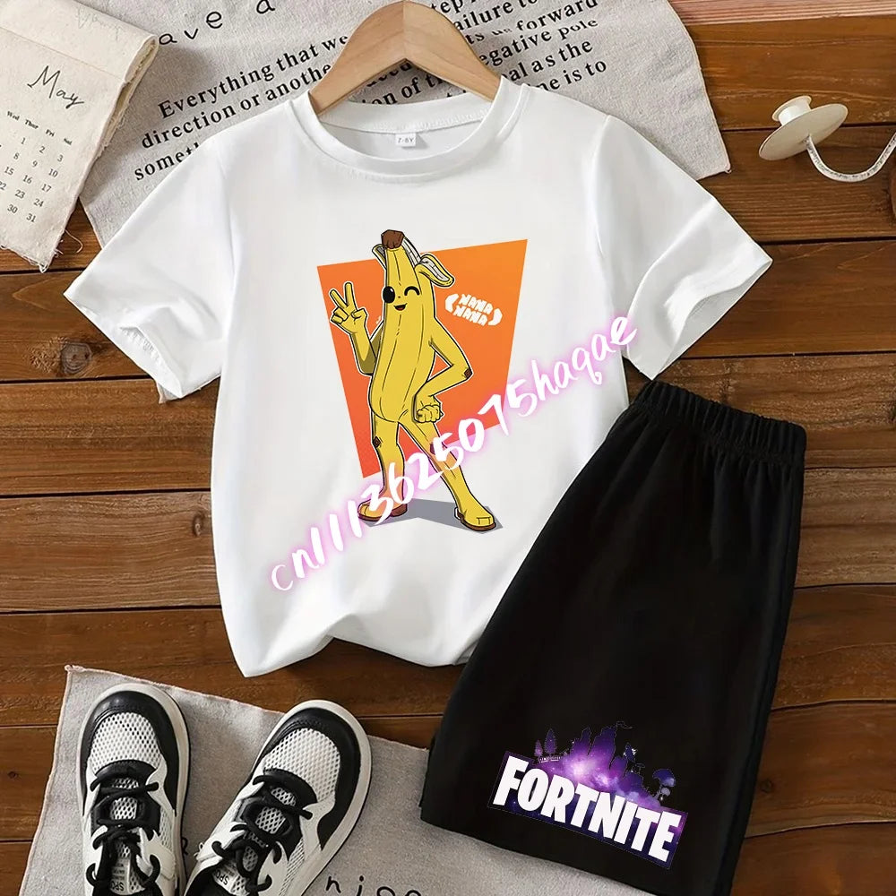 Fortnites Series T-shirt Shorts Suit for Children Hot Game Top and Pants Set Summer Cute Home Loungewear Outfit Birthday Gift