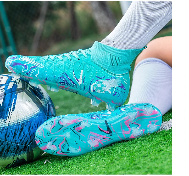 Chaussures de Football pour hommes et femmes, chaussures d'extérieur AG/FG, bottes de Football respirantes, ultralégères, antidérapantes, chaussures d'entraînement de Futsal