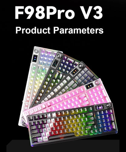AULA F98Pro V3 Mechanical Keyboard 3-mode Wireless Bluetooth Hot-swap E-sports Customized Transparent Keycaps RGB Game Keyboards