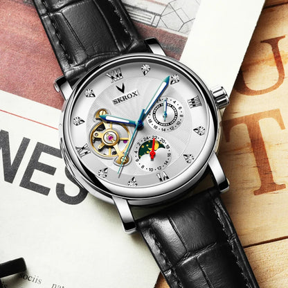 Luxusní pánské mechanické hodinky s automatickým nátahem od renomované značky, vybavené tourbillonem, ukazatelem fáze měsíce a diamanty – elegantní náramkové hodinky.