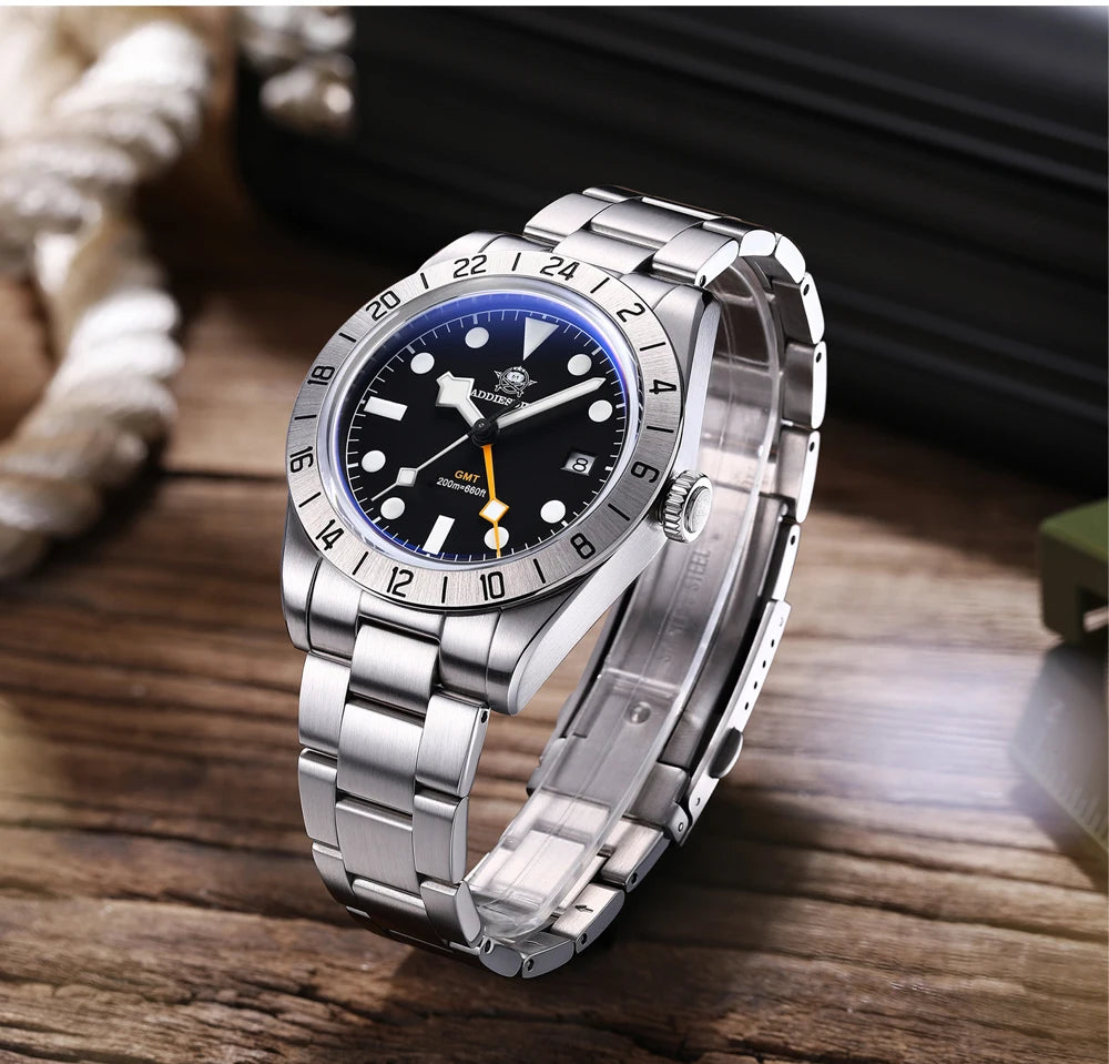 ADDIESDIVE Top Brand 39mm Quartz GMT Watches 20Bar Waterproof Luminous Bubble Mirror Sport Glass Watch for Men Relogio Masculino