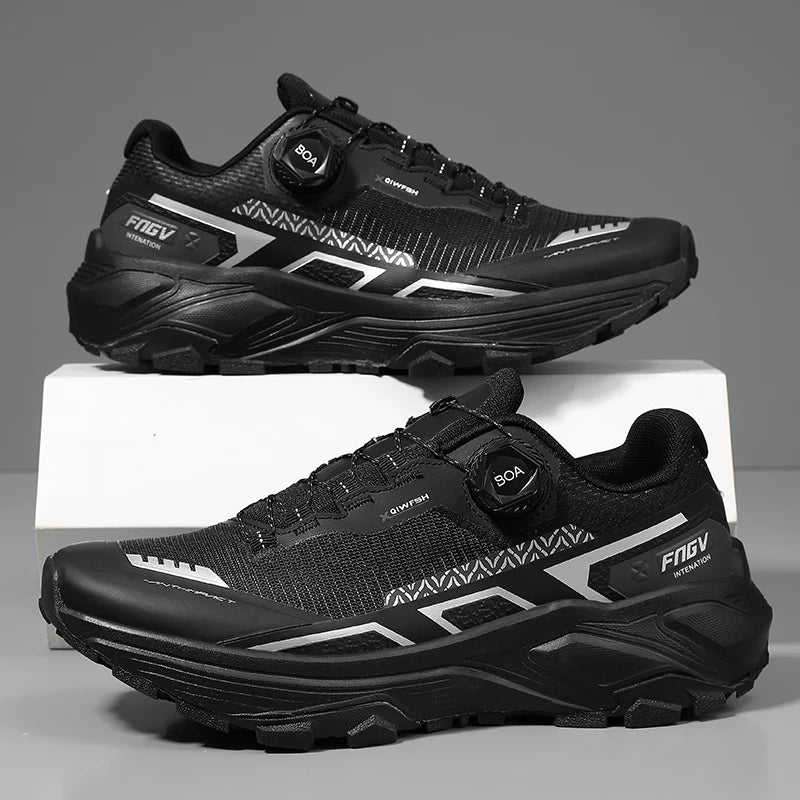Sapatilhas de corrida para homem primavera e verão — calçado outdoor para caminhada, sapatilhas de trail resistentes ao desgaste com fecho BOA, respiráveis, estilo desportivo e casual
