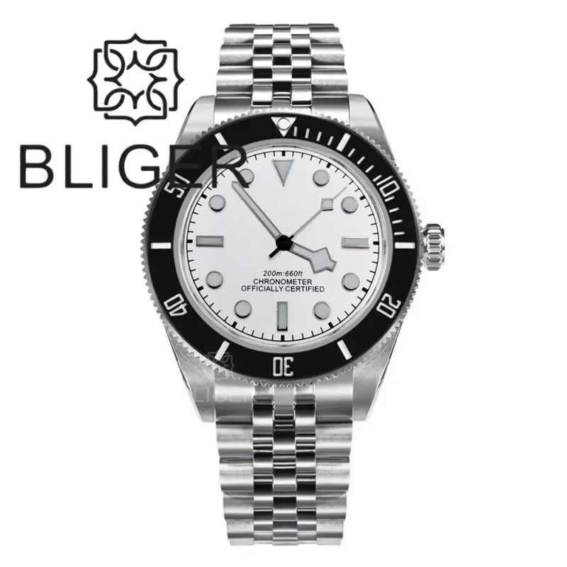 BLIGER 39mm Classic Wine Red Diver Watch For Men NH35 Mechanical Domed Sapphire Glass100m Waterproof Super Luminous Reloj Hombre