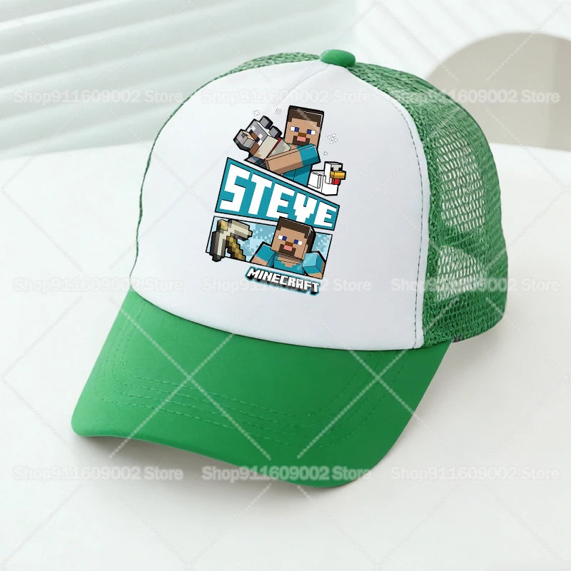Baseballové čiapky s sieťovinou s motívmi z hry Minecraft, kreslené postavičky, pre dospelých a deti, športové čiapky, pre chlapcov a dievčatá, letné vonkajšie čiapky s klobúkom proti slnku, darček