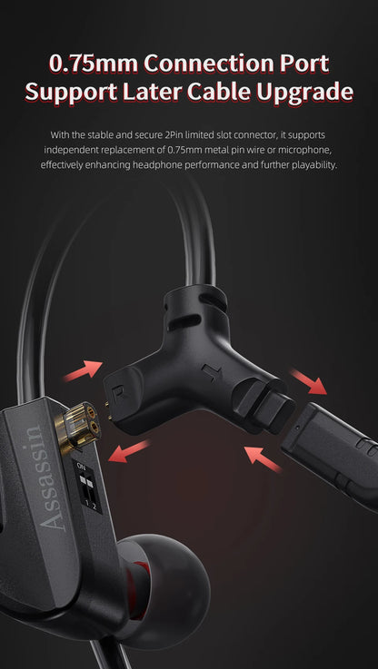CVJ Assassin Earphones 1BA+1DD+1Vibration Switch Adjustable Gaming E-sports In-Ear 3.5mm&Type-C Hifi Headphones