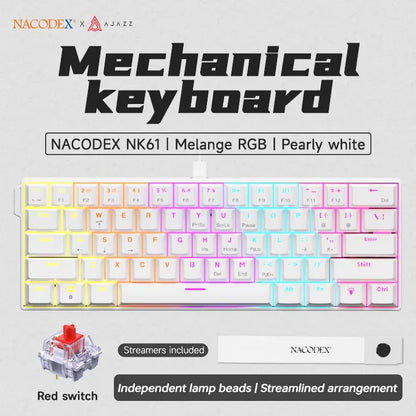 AJAZZ NK61 61-Key Red Switch Wired Mechanical Keyboard with Hot-Swappable Keys and RGB Lighting, Suitable for PC and Mac