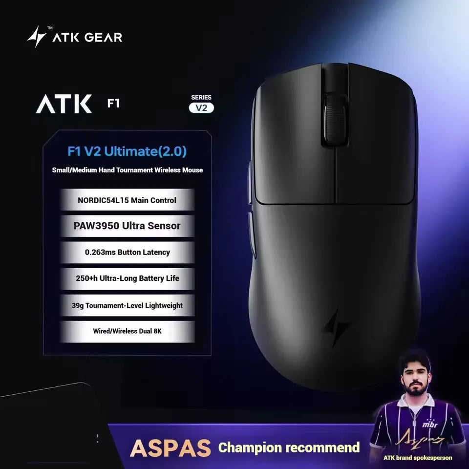 ATK Blazing Sky F1 V2 Ultimate Wireless Gaming Mouse Dual-Mode Lightweight PAW3950 Ultra Dual 8KHz Low Latency Ergonomic Extreme