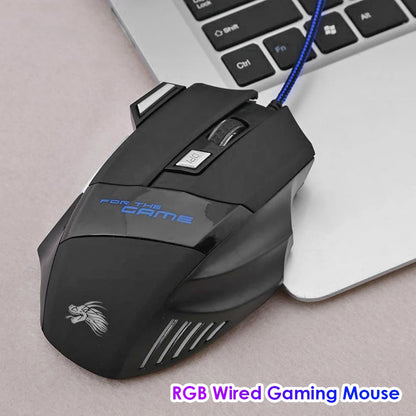 Kabelgebundene Gaming-Maus mit 7-Farben-Hintergrundbeleuchtung, 5500 DPI einstellbar, schwarz, optische kabelgebundene Computer-Gaming-Maus für PC-Gamer und Desktop-Computer