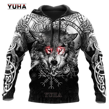 New Wolf Tattoo Vegvisir Black White 3D All Over Printed Men's Hoodie & Sweatshirt Unisex Casual Autumn Tracksuits