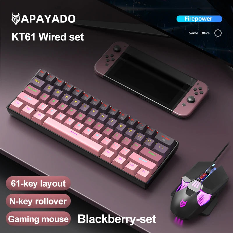 Teclado mecánico mini APAYADO K61, con cable, 61 teclas, Phantom RGB, negro/blanco, interruptor mecánico rojo/azul para gaming, portátil 60%