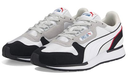 Chaussures de sport basses Puma Space Lab, modèle rétro en mesh et daim, pour un style de vie décontracté, couleur gris, noir et rouge, 383158-01.