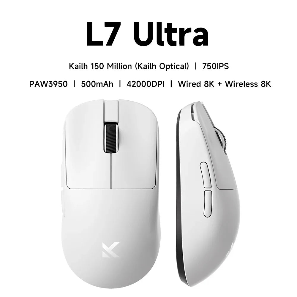 MCHOSE L7 Ultra+ közepes-nagy méretű kézre tervezett gamer e-sport egér, PAW3950, vezeték nélküli, három üzemmódú, könnyű irodai kétmeghajtós számítógépes egér