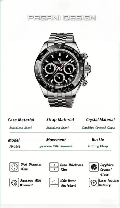 PAGANI Design 2026 New Mens Quartz Watch Luxury Sports Fashion Style Sapphire Glass Japan VK63 Movement Water Resistant PD1644