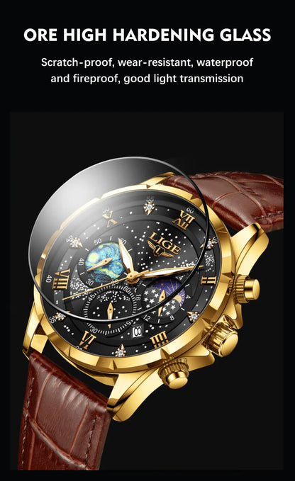 New LIGE Watches Mens Top Brand Luxury Casual Leather Quartz Men's Watch Business Clock Male Sports Waterproof Date Chronograph