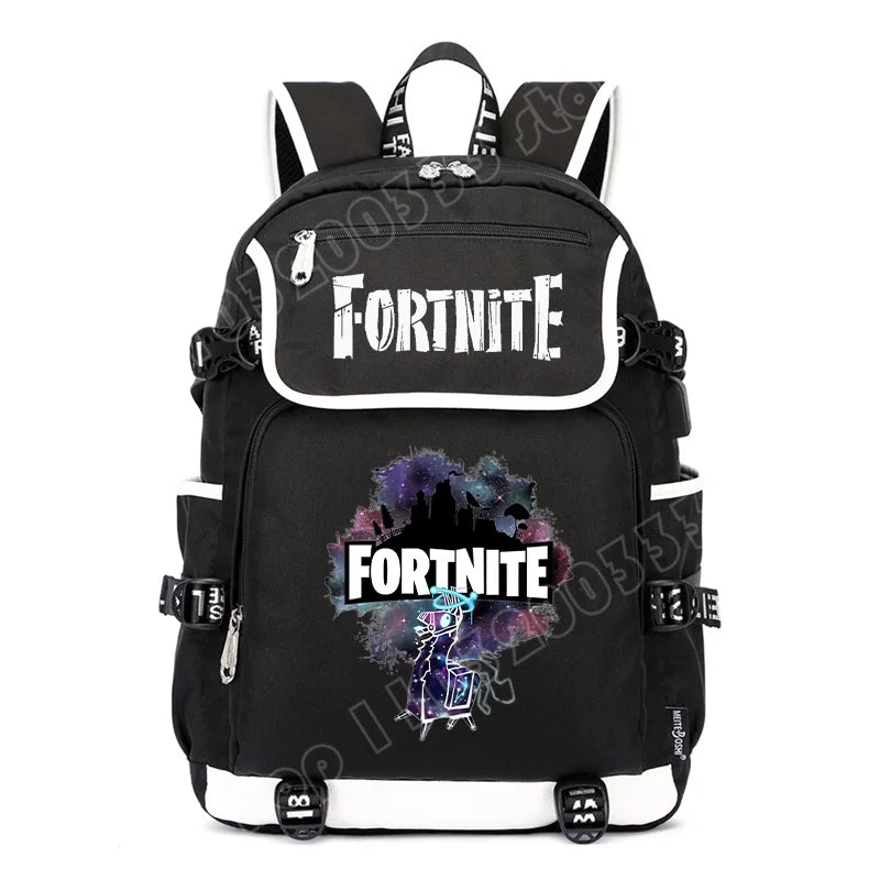 Zaino Fortnites di grande capacità, borsa casual a tracolla con porta USB, unisex, stile anime, cartella per studenti, nuovo regalo di cancelleria elegante