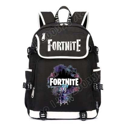 Zaino Fortnites di grande capacità, borsa casual a tracolla con porta USB, unisex, stile anime, cartella per studenti, nuovo regalo di cancelleria elegante