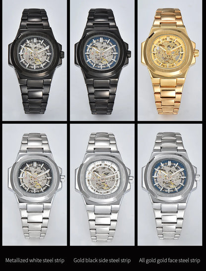 LONGLUX HOT SALE automatic mechanical men watch wholesale no logo waterproof skeleton business  stainless steel gift watch