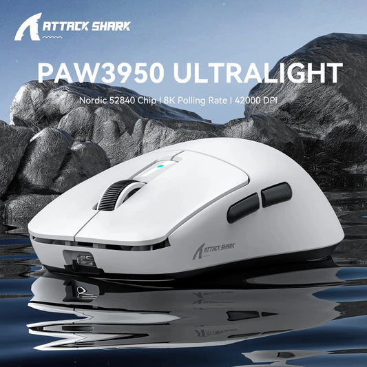 Ratón gaming inalámbrico ligero Attack Shark R6, ratón para ordenador con sensor PAW 3950Max y Nordic 52480, sondeo de 8KHz