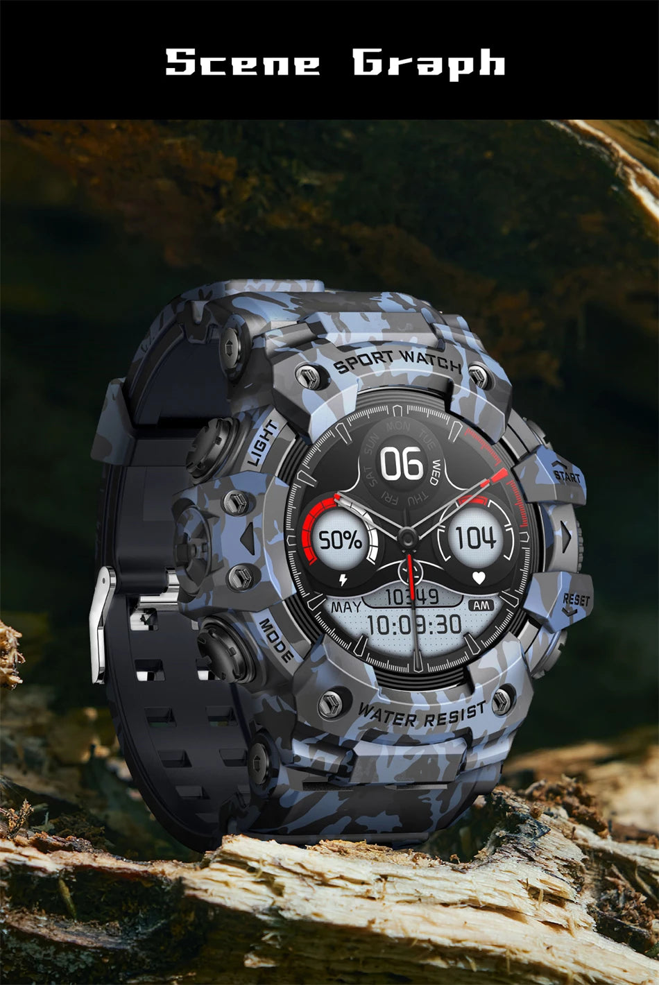 New Military Sports Smart Watch Men 100+ Sports Outdoor Fitness Compass Heart rate BT Call Waterproof Smartwatch For iOS Android
