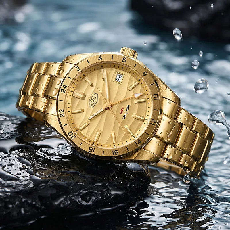 HEROFORCE Men's Well-known Brand Watch; Men's Fashion Waterproof Luminous Stainless Steel Band Casual Calendar Quartz Men Watch