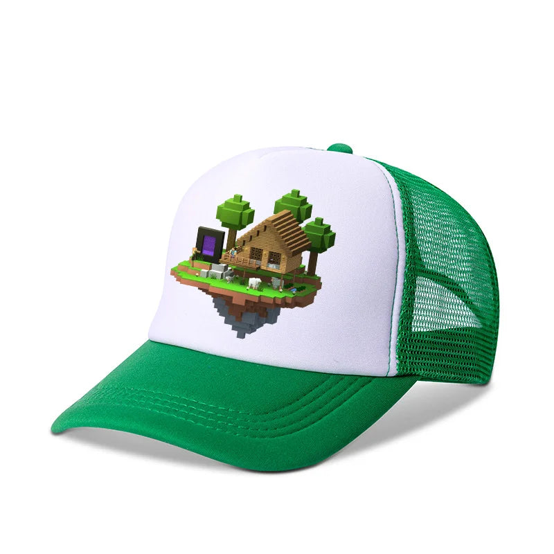 Minecraftes Pixels Kawaii Baseball Cap Boy Cartoon Anime Print Peaked Caps Hip Hop Parent-child Outdoor Mesh Hats Summer Sun Hat