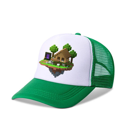 Minecraftes Pixels Kawaii Baseball Cap Boy Cartoon Anime Print Peaked Caps Hip Hop Parent-child Outdoor Mesh Hats Summer Sun Hat